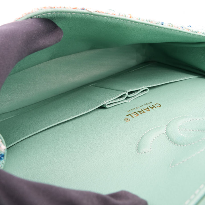 CHANEL 19S Green Tweed Medium Classic Double Flap Bag - Dearluxe.com