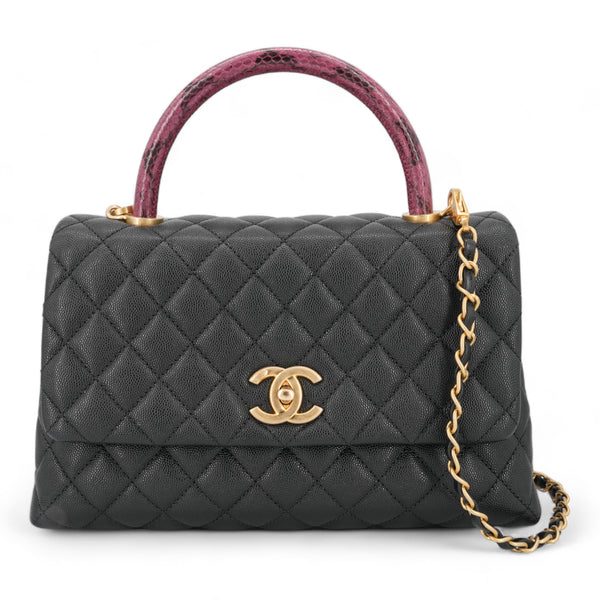 CHANEL Small Coco Handle Bag with Python Handle in Black Caviar - Dearluxe.com