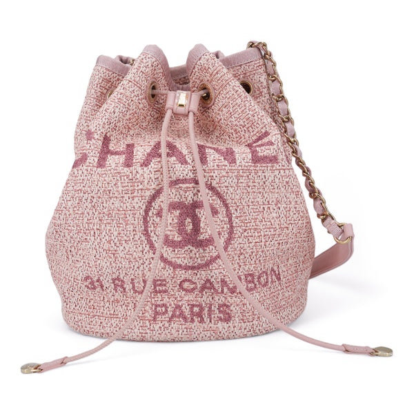 CHANEL Pink Glitter Canvas Deauville Drawstring Bucket Bag - Dearluxe.xom