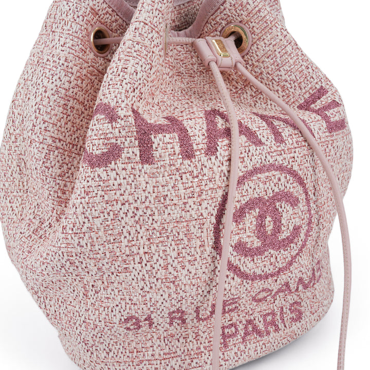 CHANEL Pink Glitter Canvas Deauville Drawstring Bucket Bag - Dearluxe.xom