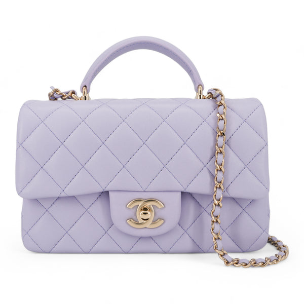 CHANEL Lilac Lambskin Quilted Mini Top Handle Rectangular Flap - Dearluxe.com