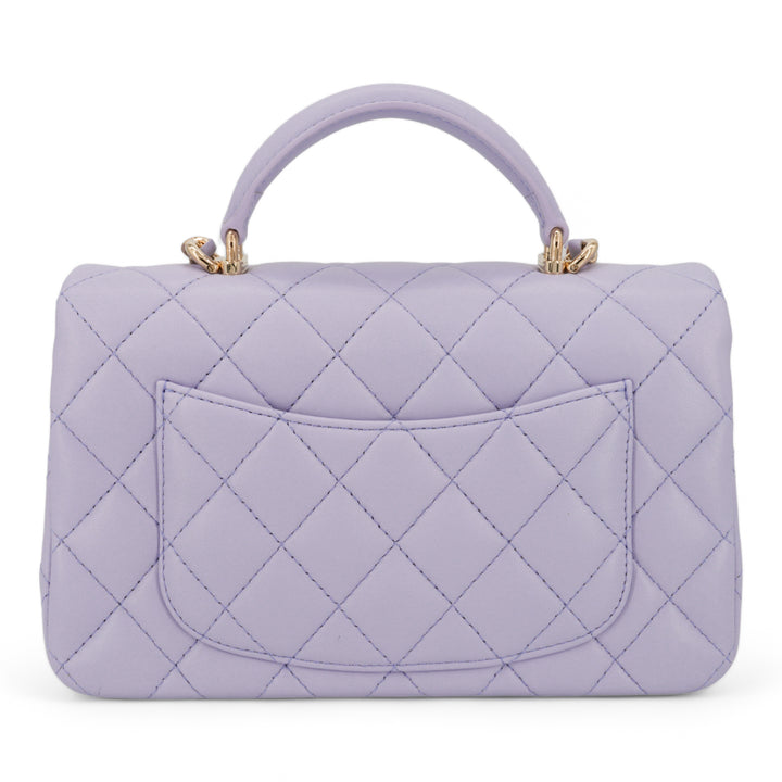 CHANEL Lilac Lambskin Quilted Mini Top Handle Rectangular Flap - Dearluxe.com