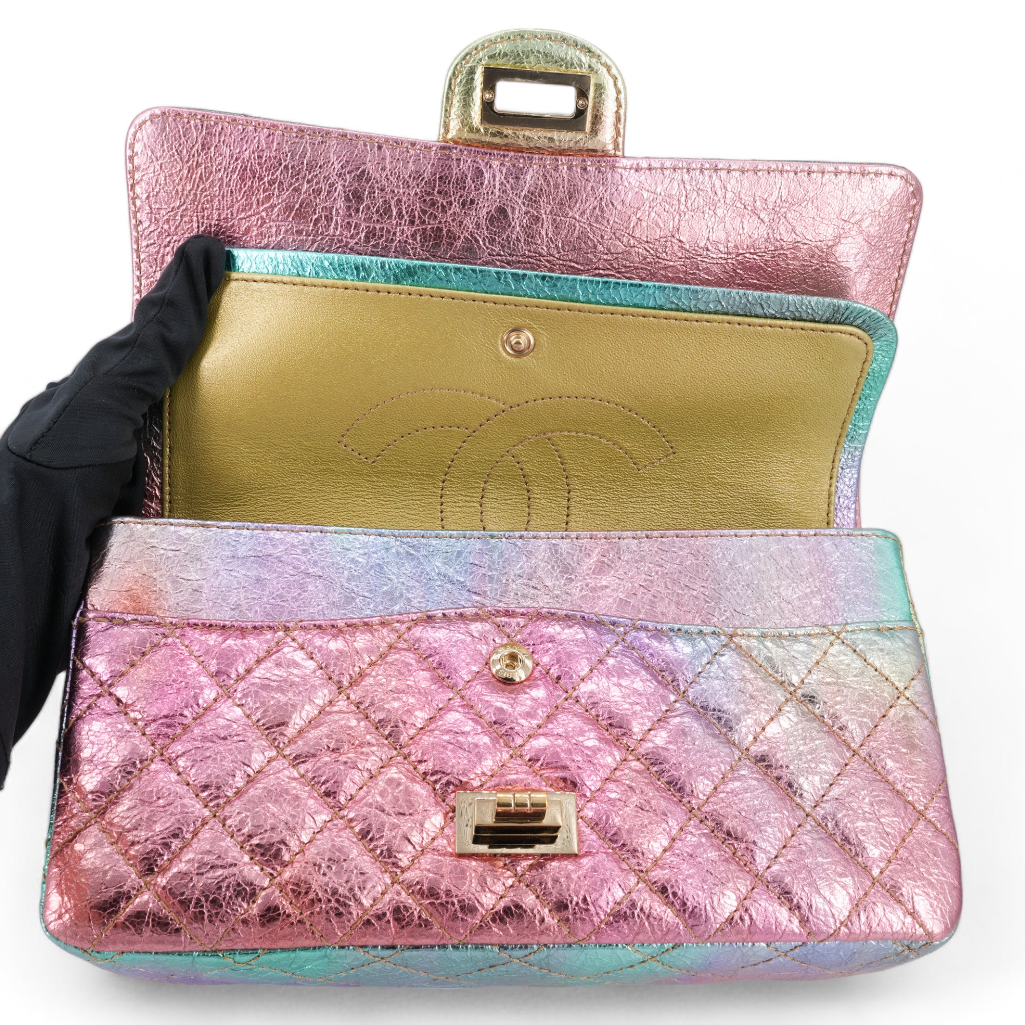 CHANEL 20A Rainbow Metallic 2.55 Reissue Flap Bag Size 225