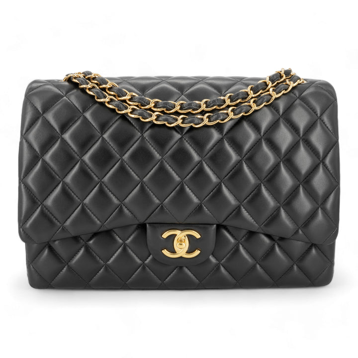 CHANEL Maxi Jumbo Classic Double Flap Bag in Black Lambskin GHW - Dearluxe.com