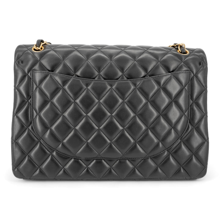 CHANEL Maxi Jumbo Classic Double Flap Bag in Black Lambskin GHW - Dearluxe.com