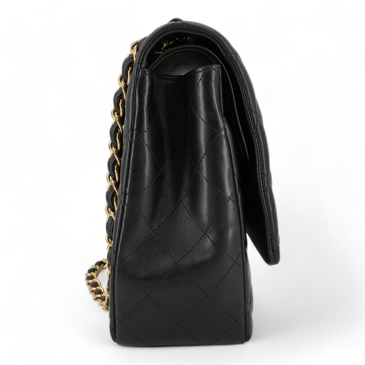 CHANEL Maxi Jumbo Classic Double Flap Bag in Black Lambskin GHW - Dearluxe.com