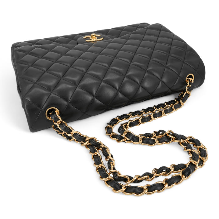 CHANEL Maxi Jumbo Classic Double Flap Bag in Black Lambskin GHW - Dearluxe.com