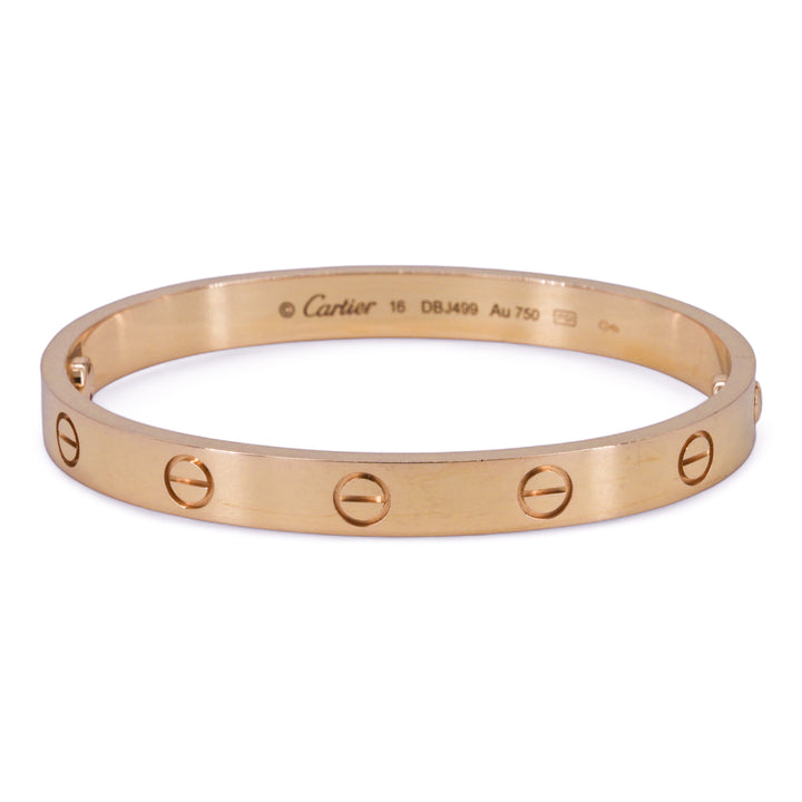 CARTIER Love Bracelet in 18k Pink Gold Sz 16 - Dearluxe.com