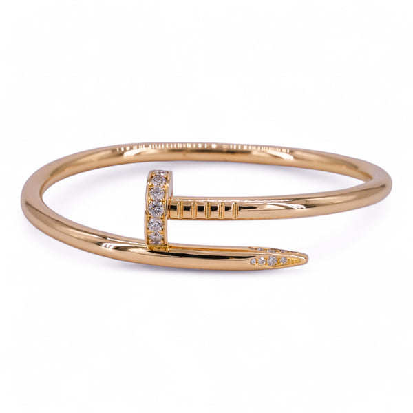 CARTIER Juste Un Clou Bracelet with Partial Diamonds in 18k Pink Gold Sz 15 - Dearluxe.com
