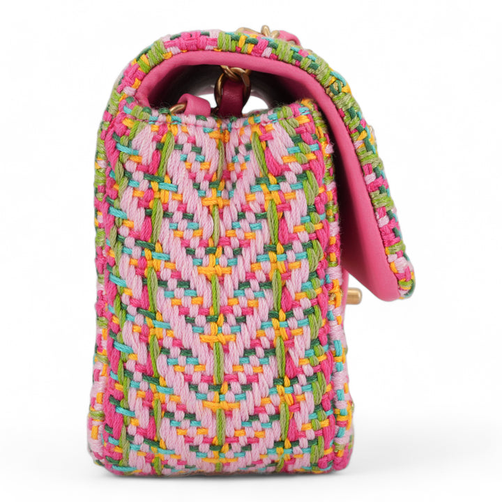 CHANEL 21C Pink Green Chain Tweed Mini Rectangular Flap Bag-| Dearluxe.com