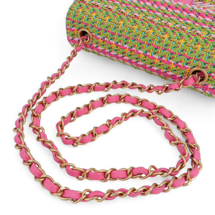 CHANEL 21C Pink Green Chain Tweed Mini Rectangular Flap Bag-| Dearluxe.com