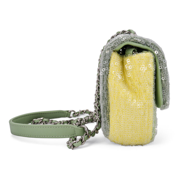 CHANEL Green and Yellow Sequin Waterfall Small Flap Bag - Dearluxe.com