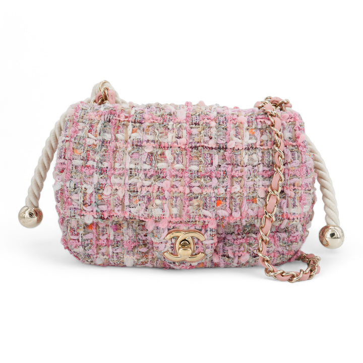 CHANEL 19S Pink Tweed Mini Pearl Handle Flap Bag - Dearluxe.com