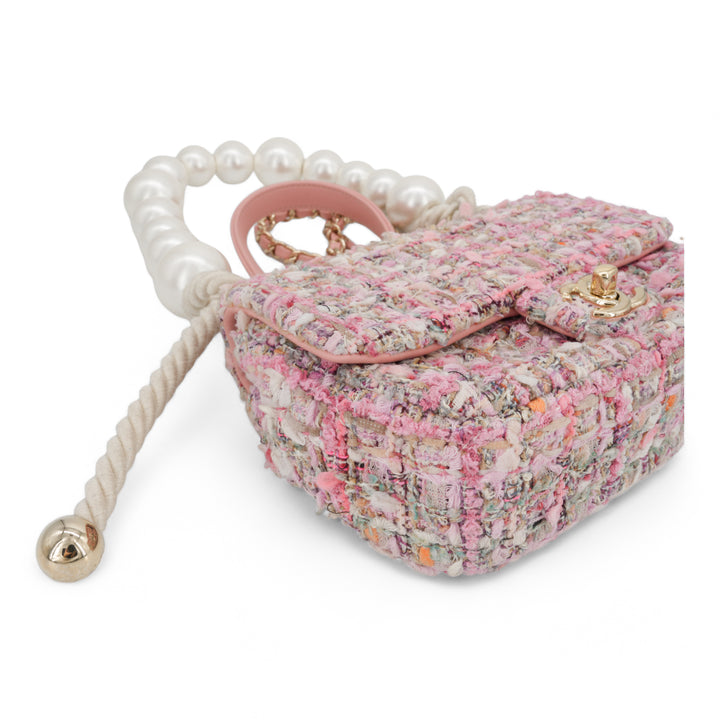 CHANEL 19S Pink Tweed Mini Pearl Handle Flap Bag - Dearluxe.com