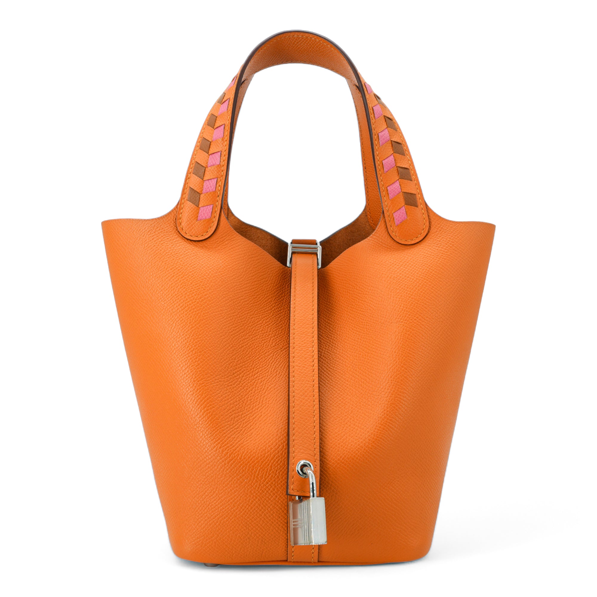 Tressage De Cuir Picotin Lock 18 PM Apricot/Rose Azalee/Gold Epsom  Palladium Hardware