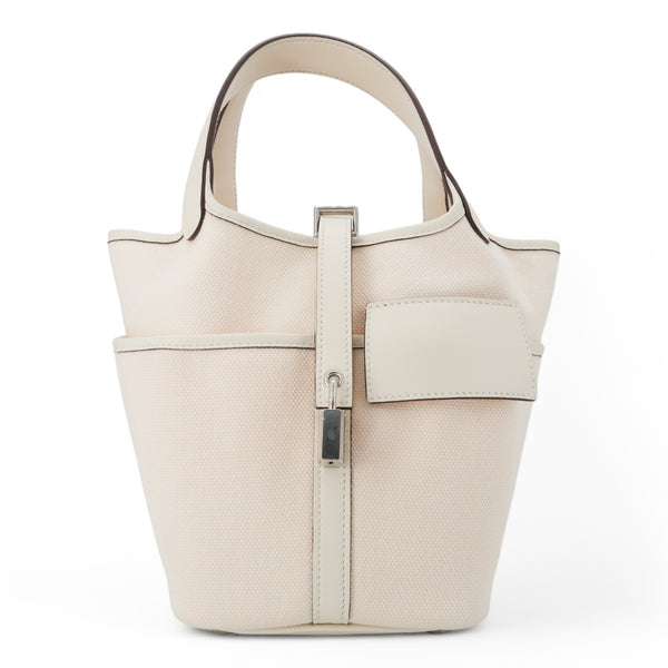 HERMÈS Picotin Cargo 18 Nata Swift and Toile Canvas Palladium Hardware - Dearluxe.com