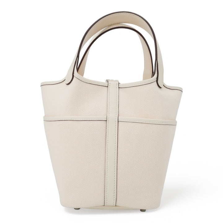 HERMÈS Picotin Cargo 18 Nata Swift and Toile Canvas Palladium Hardware - Dearluxe.com