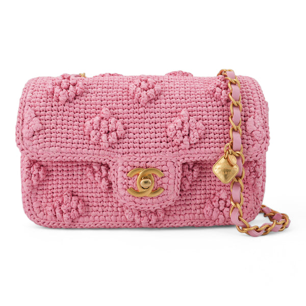 CHANEL 24P Pink Braided Raffia Classic Mini Rectangular Flap Bag - Dearluxe.com
