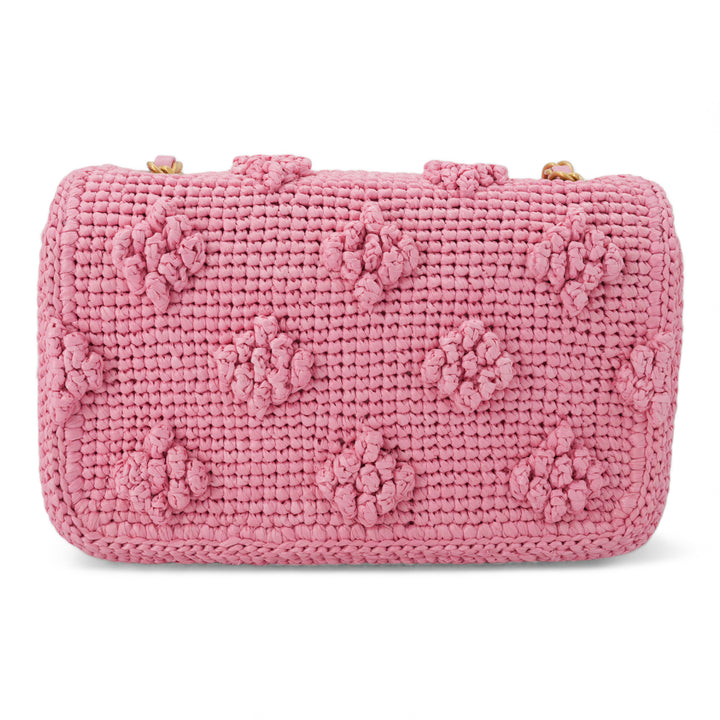 CHANEL 24P Pink Braided Raffia Classic Mini Rectangular Flap Bag - Dearluxe.com