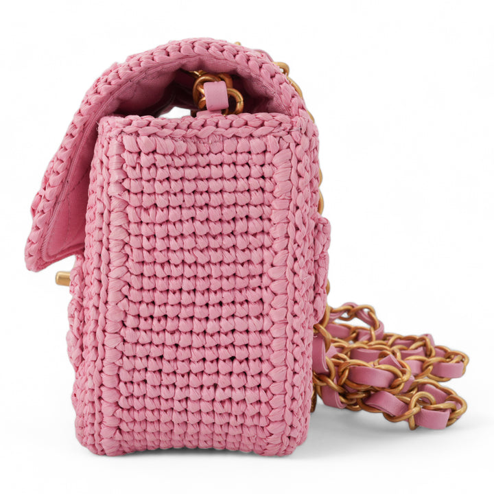 CHANEL 24P Pink Braided Raffia Classic Mini Rectangular Flap Bag - Dearluxe.com