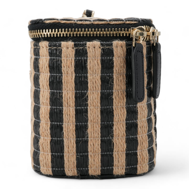 CHANEL 21P Raffia Black Beige Stripe Small Vanity Case with Chain - Dearluxe.com