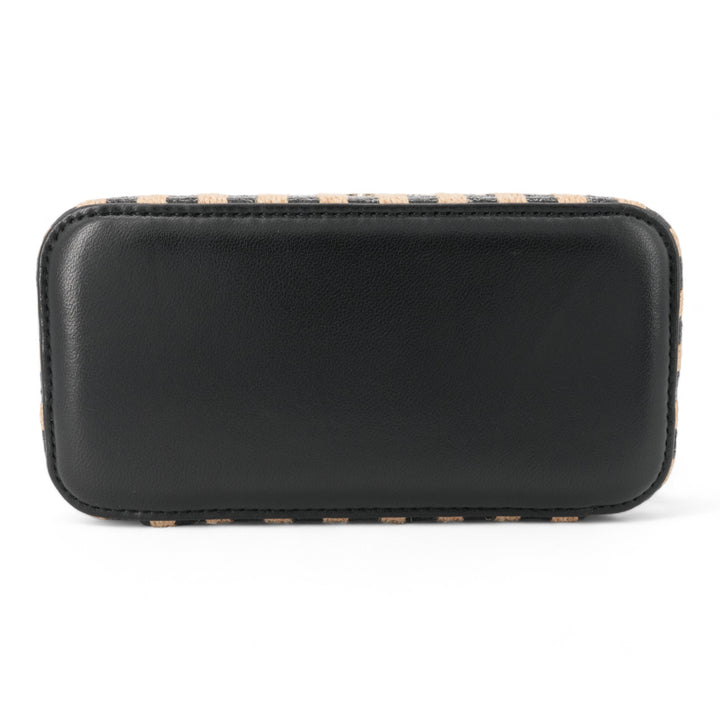 CHANEL 21P Raffia Black Beige Stripe Small Vanity Case with Chain - Dearluxe.com