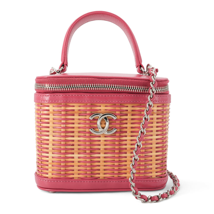 CHANEL 21C Pink Rattan Wicker Small Vanity Case with Top Handle - Dearluxe.com