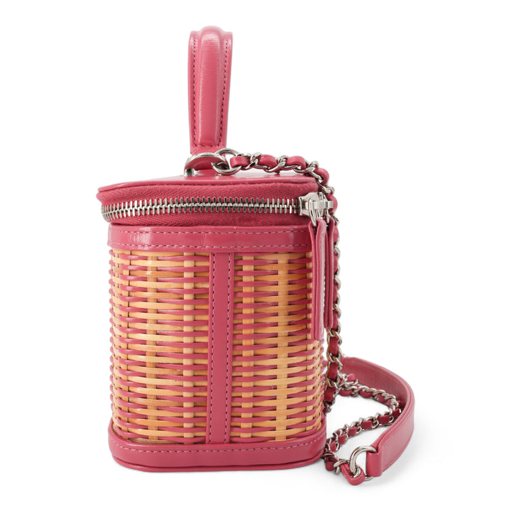 CHANEL 21C Pink Rattan Wicker Small Vanity Case with Top Handle - Dearluxe.com