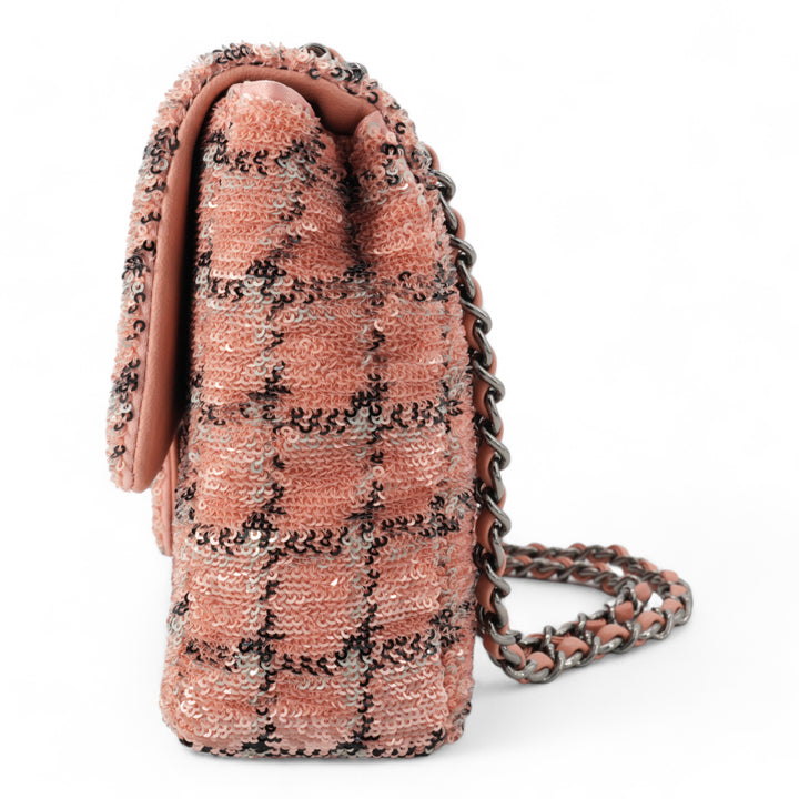 CHANEL 21B Pink Checkered Sequin Mini Flap Bag - Dearluxe.com