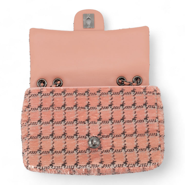 CHANEL 21B Pink Checkered Sequin Mini Flap Bag - Dearluxe.com