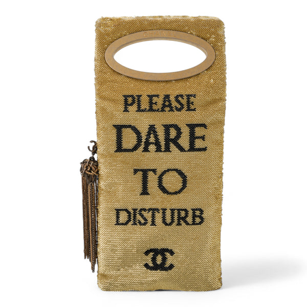 Please Dare to Disturb Black and Gold Sequin Minaudiere Clutch