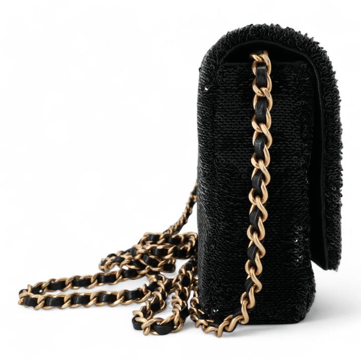 CHANEL Please Dare to Disturb Black and Gold Sequin Flap Bag - Dearluxe.com
