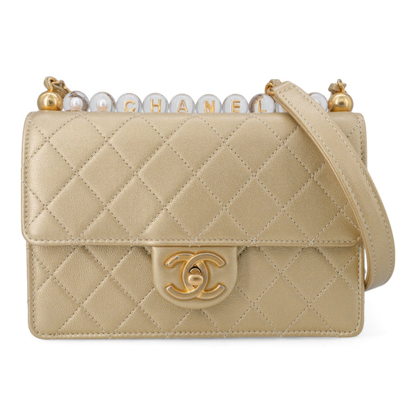 CHANEL Gold Quilted Small Chic Pearls Flap Bag - Dearluxe.com