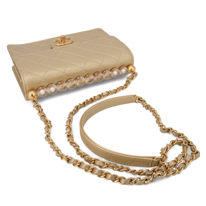 CHANEL Gold Quilted Small Chic Pearls Flap Bag - Dearluxe.com