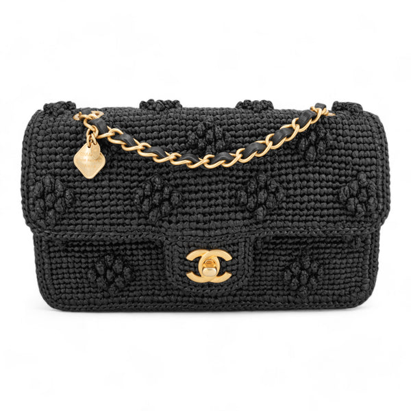 CHANEL 24P Black Braided Raffia Classic Small Flap Bag - Dearluxe.com