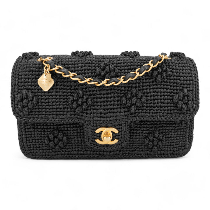 CHANEL 24P Black Braided Raffia Classic Small Flap Bag - Dearluxe.com