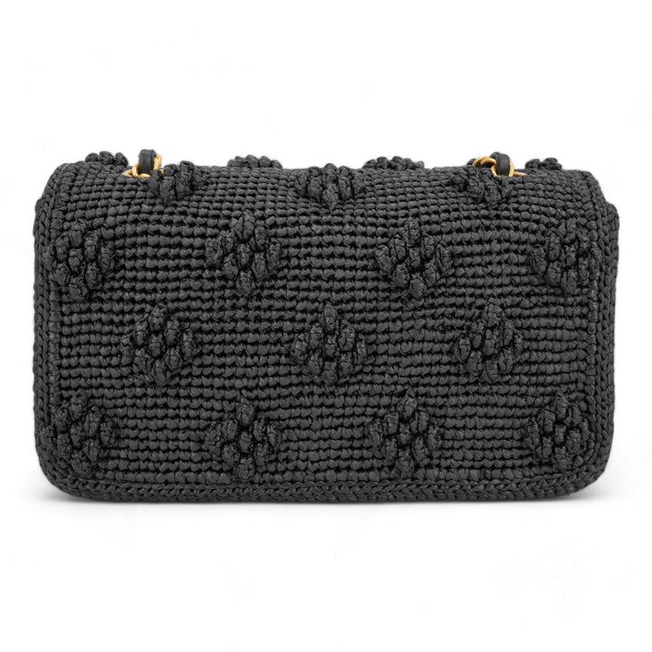 CHANEL 24P Black Braided Raffia Classic Small Flap Bag - Dearluxe.com