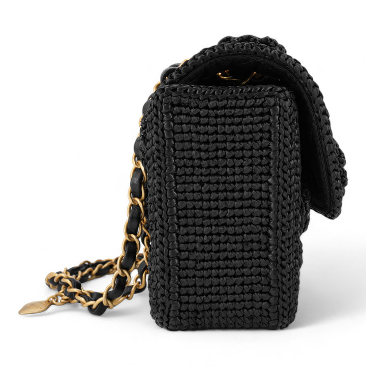 CHANEL 24P Black Braided Raffia Classic Small Flap Bag - Dearluxe.com