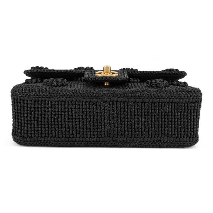 CHANEL 24P Black Braided Raffia Classic Small Flap Bag - Dearluxe.com