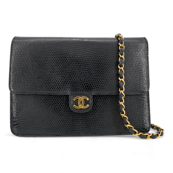 CHANEL Vintage Black Lizard Single Flap Bag - Dearluxe.com
