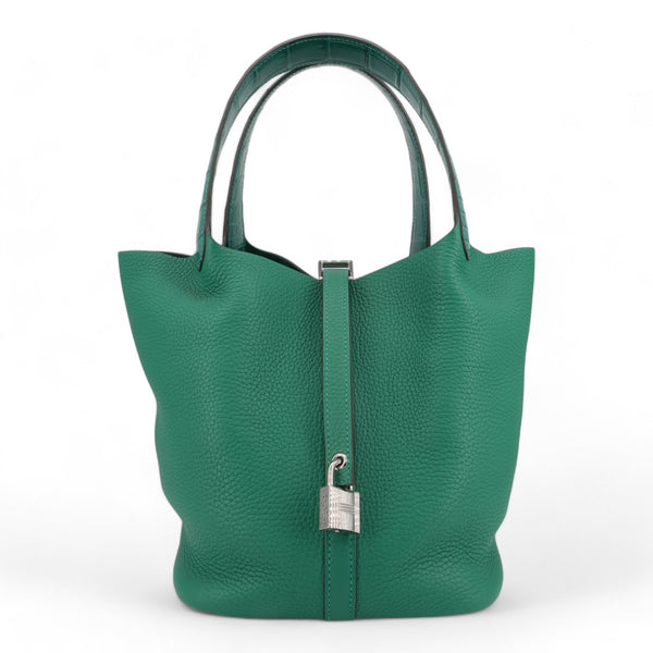 HERMÈS Picotin Lock Touch 22 MM Matte Alligator Clemence Vert Vertigo - Dearluxe.com