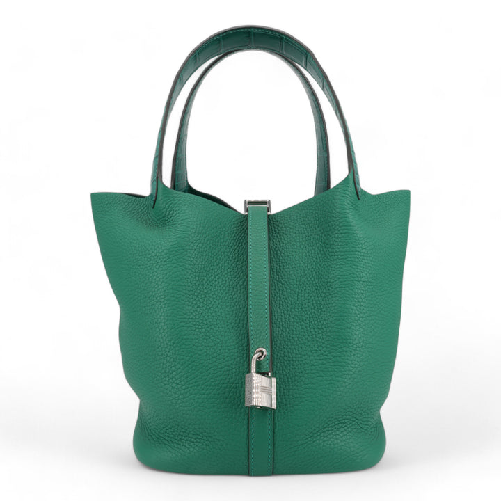 HERMÈS Picotin Lock Touch 22 MM Matte Alligator Clemence Vert Vertigo - Dearluxe.com