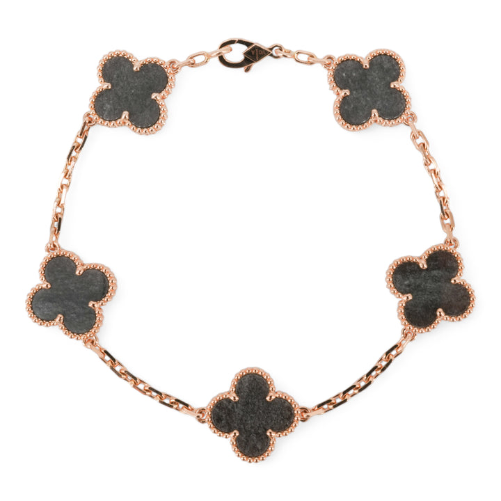 VAN CLEEF & ARPELS Silver Obsidian Vintage Alhambra 5 Motifs Bracelet 18k Pink Gold |  Dearluxe