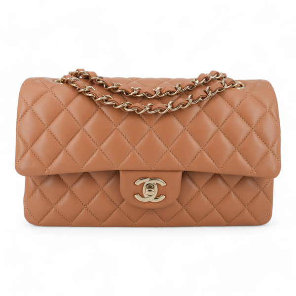 CHANEL 21P Caramel Lambskin Medium Classic Double Flap Bag | Dearluxe