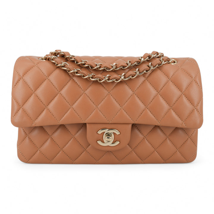 CHANEL 21P Caramel Lambskin Medium Classic Double Flap Bag | Dearluxe