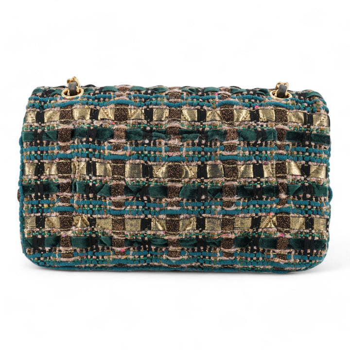 CHANEL 19A Ancient Egypt Gold Green Tweed Medium Classic Double Flap Bag - Dearluxe.com
