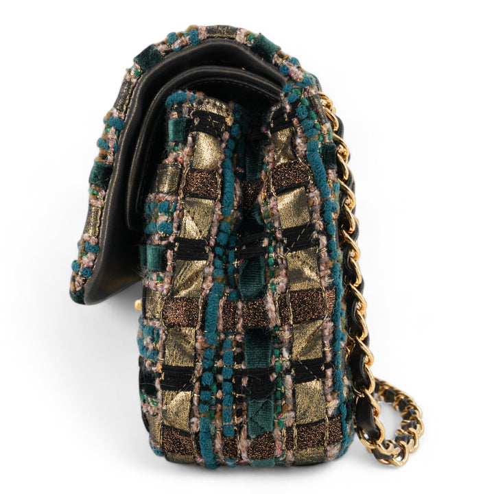 CHANEL 19A Ancient Egypt Gold Green Tweed Medium Classic Double Flap Bag - Dearluxe.com