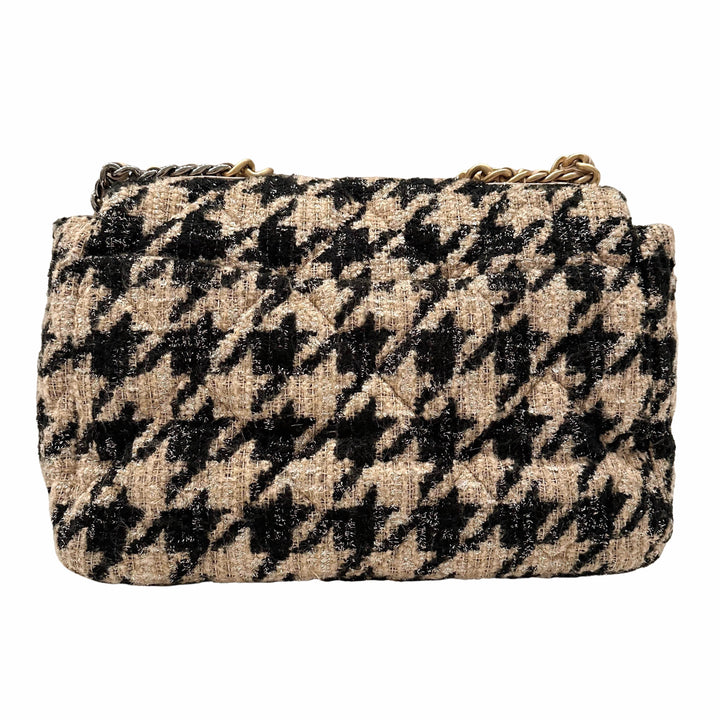 Chanel 19 Large, Black and White Houndstooth Tweed, Preowned in Dustbag  WA001