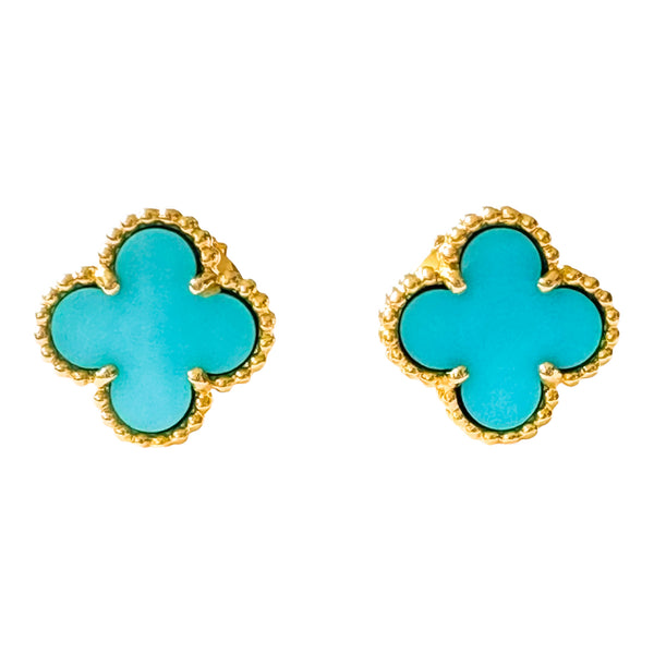 VAN CLEEF & ARPELS Sweet Alhambra Turquoise 18k Yellow Gold Earrings - Dearluxe.com