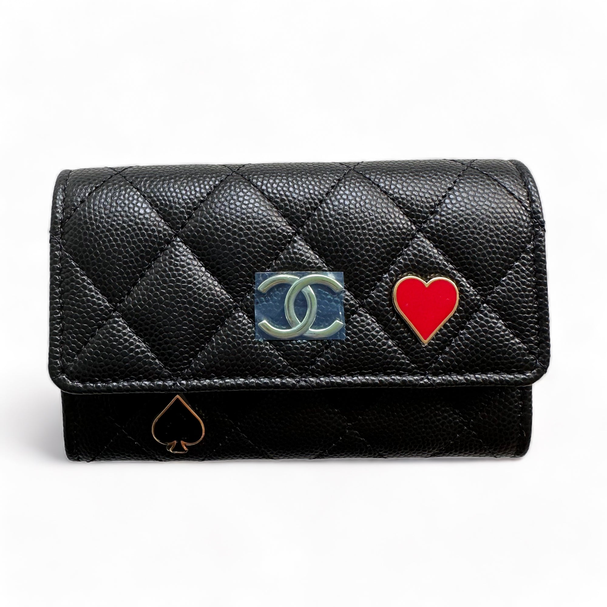 Chanel Black Quilted Caviar Leather Classic Flap Chain Zip Card